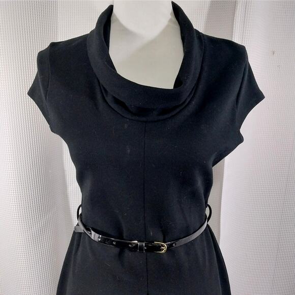 BANANA REPUBLIC! BLACK HEAVIER WEIGHT STRETCH, BELTED WAIST DRESS! SZ S - Picture 3 of 11
